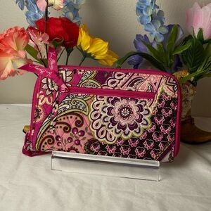 VERA BRADLEY ZIP AROUND WALLET VERY BERRY PAISLEY Clutch Purse PINK EUC